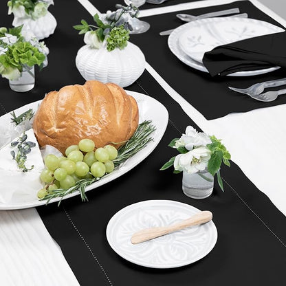 Solino Home Linen Black Table Runner 156 Inches Long - 100% Pure Linen Extra Long Table Runner 14 x 156 Inch for Fall, Autumn, Christmas, New Year - Classic Hemstitch