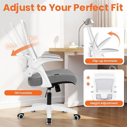 NEO CHAIR Office Desk Chair Computer High Back Mesh Gaming Seat with Ergonomic Adjustable Comfy Flip-up Armrests Lumbar Support Height for Home (Grey)