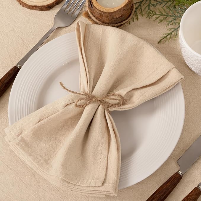 Socomi Cloth Napkins Champagne Fall Thanksgiving Washable Reusable Bulk Linen Cotton Napkins Set of 4 17"x17" for Wedding Party Bridal Baby Shower Birthday Dining Table Decorations