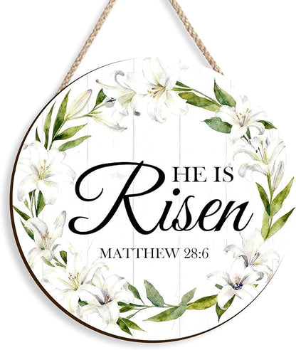Kercan He is Risen Door Sign - 11.4" Vintage Floral He is Risen Decor Sign Religious Easter Decor Decorations for Home Wall Farmhouse Indoor Front Door Spring Hanging Wreath