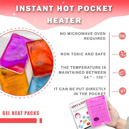 Reusable Snap Heat Pack, Hand Warmers Boil Click Heat Pocket Hand Warmer, Pouch Gel Hand Warmers for Camping for Outdoor, Indoor, Working, Studying, Camping, Warm Gifts