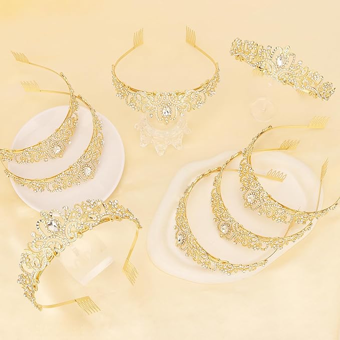 Jaciya Gold Tiara Crowns for Women 8 PCS Princess Tiaras Queen Crowns with Combs for Birthday Wedding Prom Halloween Costume