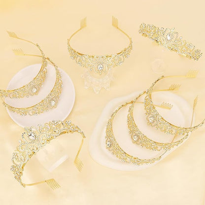 Jaciya Gold Tiara Crowns for Women 8 PCS Princess Tiaras Queen Crowns with Combs for Birthday Wedding Prom Halloween Costume