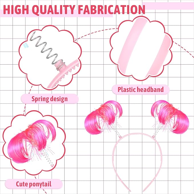 Hoteam 12 Pieces Ponytail Headband Tinsel Wrapped Head Bopper Party Headwear Accessory for Women Girls Costume Party Accessories (Pink)