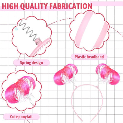 Hoteam 12 Pieces Ponytail Headband Tinsel Wrapped Head Bopper Party Headwear Accessory for Women Girls Costume Party Accessories (Pink)