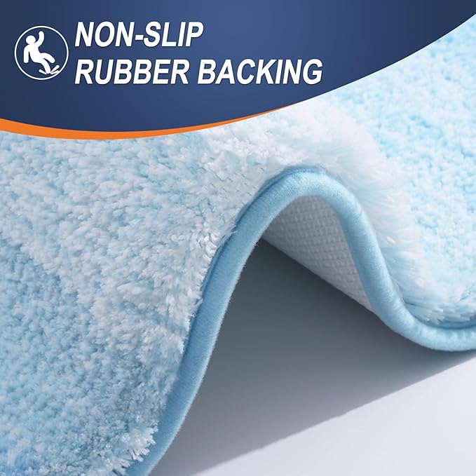 OLANLY Bathroom Rugs Mat 54x24, Extra Soft Absorbent Microfiber Bath Rugs, Rubber Backing, Quick Dry, Machine Washable Bath Mats for Bathroom Floor, Tub and Shower, Home Decor Accessories, Sky Blue