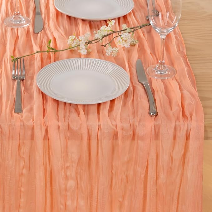 MLMC Peach Pink Cheesecloth Table Runner 10ft Rustic Gauze Coral Cheese Cloth Table Runner 35x120 Inches for Wedding Bridal Baby Shower Party Decor