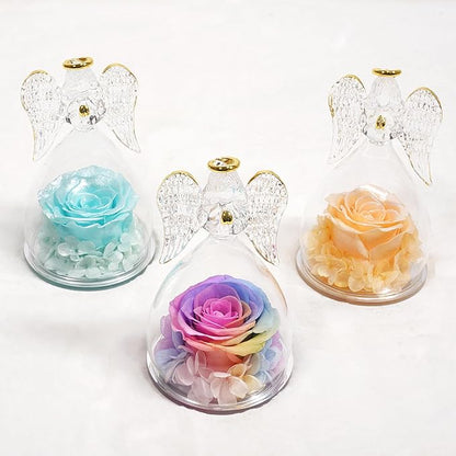 Miofula Preserved Flower Rose Birthday Gifts for Mom, Angels Figurines with Forever Real Rose Gifts for Women Mom Grandma, Angels Gifts for Valentines Anniversary Mothers Day(Pearlescent Sky Blue)