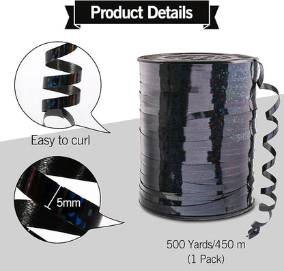 500 Yard Black Curling Ribbon, Black Shiny Curling Ribbons for Gift Wrapping, Thin Craft Balloon Ribbons String for Balloons, Gift Wrap Bows Ribbon for Birthday Party Christmas Halloween Decorations