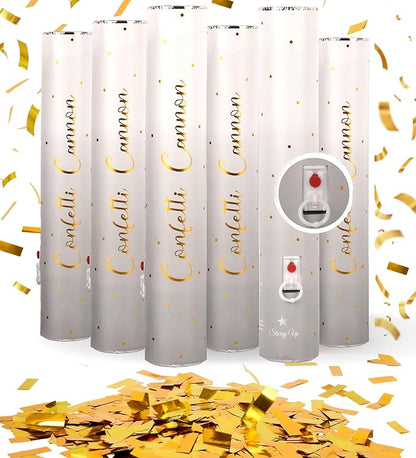 Confetti Cannon with Magic Snap - Pack of 6 Gold Poppers - Confetti Shooters for New Year's Eve, Birthday, Graduation, Party, Weddings - Confetti Launchers for any Celebration