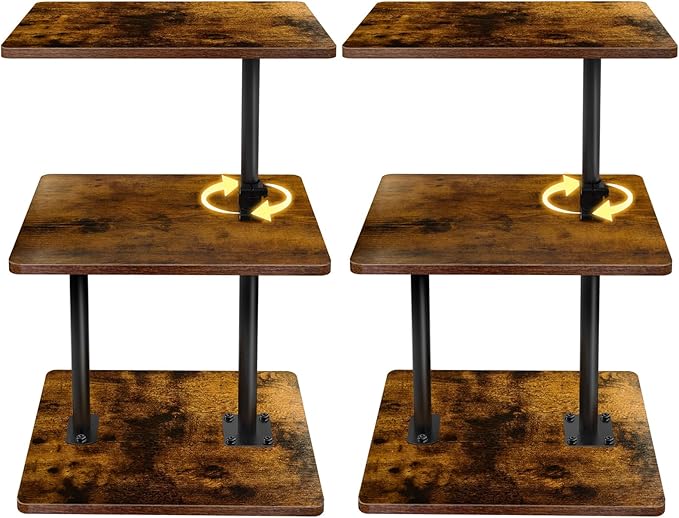 Swivel Side Table for Couch, 2 Pack Small End Table Adjustable Height Night Stand, 360° Swivel Nightstand with Storage Shelf for Small Spaces, Living Room, Bedroom