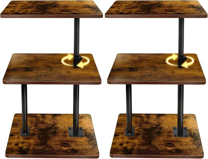 Swivel Side Table for Couch, 2 Pack Small End Table Adjustable Height Night Stand, 360° Swivel Nightstand with Storage Shelf for Small Spaces, Living Room, Bedroom