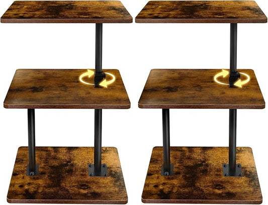 Swivel Side Table for Couch, 2 Pack Small End Table Adjustable Height Night Stand, 360° Swivel Nightstand with Storage Shelf for Small Spaces, Living Room, Bedroom