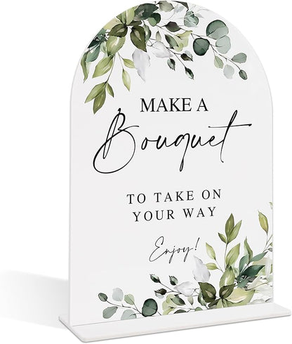 Wedding Signs for Reception, Green Leaves Make A Bouquet Sign, Wedding Reception Signage, Bridal Shower Table Decorations with Base, Supplies for Proposal, Bridal Shower Events and Ceremony, 02