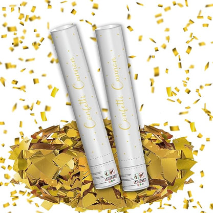 16" Gold Confetti Cannons - Party Poppers for Birthday Graduation Retirement Wedding New Year Celebrations - Easy to Use - Pack of 2