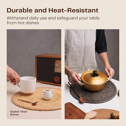 2-Pack Rattan Placemats - 13-inch Round Placemats (Natural Rattan Color) - Woven Place Mats, Round Table Mats - Wicker Chargers for Dinner Plates, Plate Chargers Boho - Kitchen Table Decor