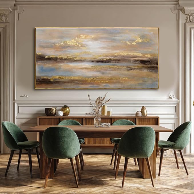 Gold Abstract Wall Art Decor Neutral Canvas Pictures Framed Wall Decor Colorful Art Prints for Living Room Dining Room Bedroom 24x48 Inch