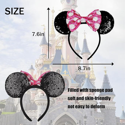 ASAHEL Mouse Ears Headbands Fashion Shiny Bows Mice Ears Birthday Parties Themed Events (Rose red, Onesize)