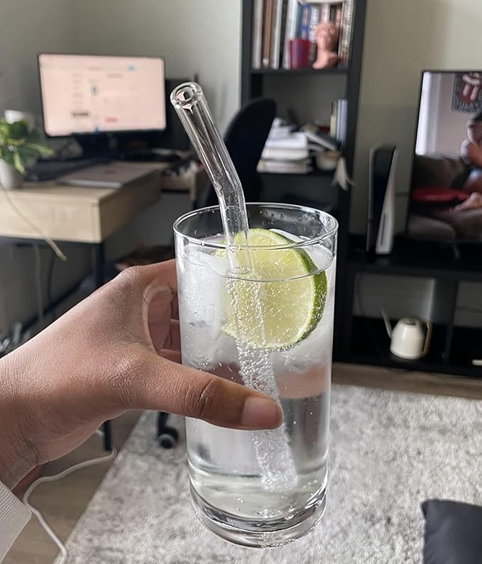 Piteno® 16-Pack Reusable Glass Straws Set, Clear Glass Drinking Straws, 8.5''x10MM, Set of 6 Straight and 6 Bent with 4 Cleaning Brushes, Perfect for Smoothies, Milkshakes, Juice, Tea