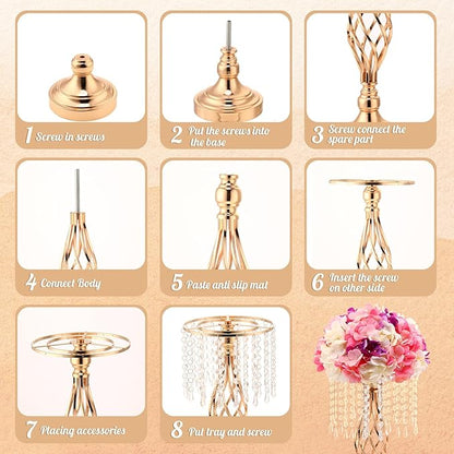 Wesiti 20 Pcs Crystal Gold Flower Stand Elegant Metal Flower Arrangement Stand with Chandelier Crystals 17.7" Tall Gold Vase for Centerpieces Wedding Reception Hotel Favor