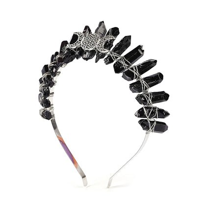 Raw Crystal Obsidian Tiara Headbands,Black Quartz Moon Goddess Crown Headpiece Costume Party Headwear for Women Girls