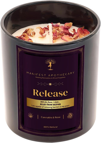 Release Aromatherapy Candle – Cannabis & Rose Scent with Amethyst Crystals – Hand-Poured Soy Candle for Stress Relief, Relaxation & Mindfulness by Manifest Apothecary-Purple (Release)
