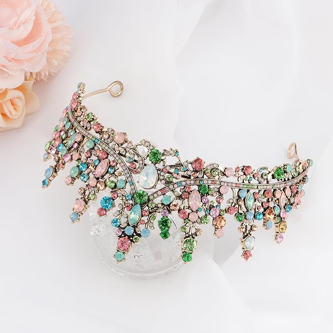 COCIDE Bronze Tiara and Crown for Women - Baroque Crystal Queen Crown - Rhinestone Princess Hair Accessories for Bride, Wedding, Birthday Party