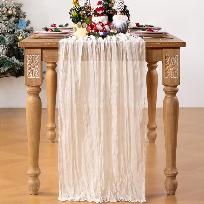 Ivory White Cheesecloth Table Runner 6 Pack Christmas Table Runners Boho Gauze 120 Inches White Cheese Cloth Table Decor for Xmas Holiday Season Parties Weddings Bridal Baby Shower