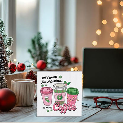 Pink Christmas Coffee Bar Decor Christmas Decorations for Kitchen Bar counter Merry Xmas Decorations 5 x 5 Inches