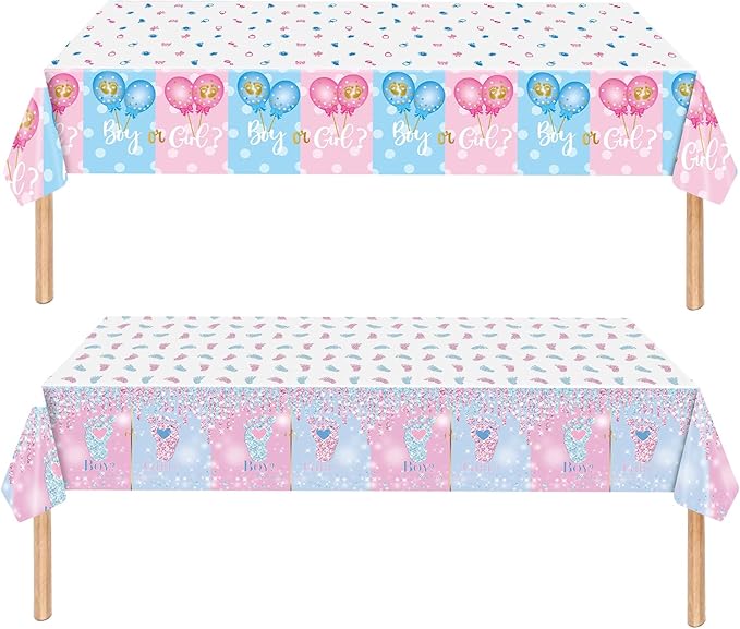2 Pack Gender Reveal Tablecloth Plastic 54 X 108Inch, Pink and Blue Table Cloth Disposable Rectangle Table Covers for Boy or Girl Baby Shower Party Decorations Supplies (Gender Reveal)