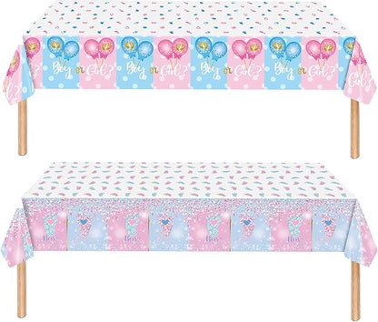 2 Pack Gender Reveal Tablecloth Plastic 54 X 108Inch, Pink and Blue Table Cloth Disposable Rectangle Table Covers for Boy or Girl Baby Shower Party Decorations Supplies (Gender Reveal)