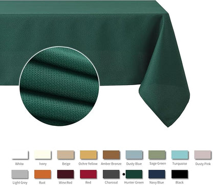 maxmill Rectangle Textured Tablecloth Waterproof Spillproof Wrinkle Free Table Cloth, Kitchen Dining Tabletop Decoration, Fabric Table Cover for Outdoor and Indoor Use, 52 x 70 Inch, Hunter Green