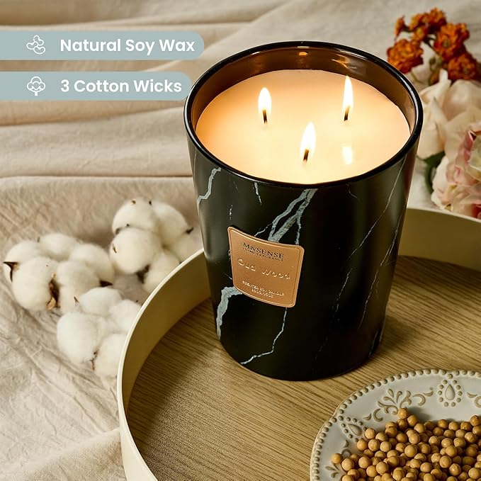 M&SENSE Extra Large Candle 35oz 150H OudWood Scented, 3 Wick Highly Scented Jar Candles, XL Large Christmas Gift Candle for Women, Long Lasting Burning for Holiday, Thanksgiving, Christmas