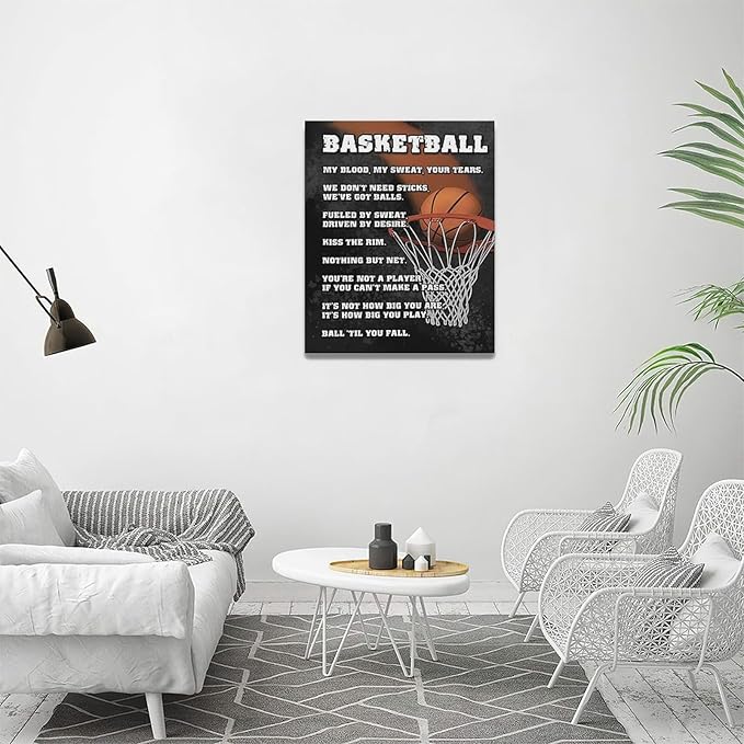 Basketball Wall Art, Basketball Life Lessons Pictures Wall Decor, Sports Quotes Canvas Prints Painting, Framed Artwork Office Home Decor For Bathroom Bedroom Dining Living Room 20L" x 16W"