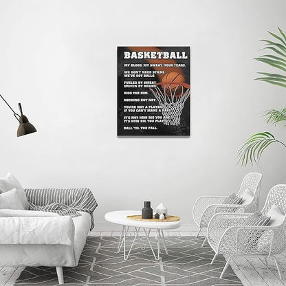 Basketball Wall Art, Basketball Life Lessons Pictures Wall Decor, Sports Quotes Canvas Prints Painting, Framed Artwork Office Home Decor For Bathroom Bedroom Dining Living Room 20L" x 16W"