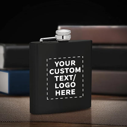 Custom Murano Stainless Steel Hip Flasks 6 oz. Set of 50, Personalized Bulk Pack - Screw on Cap, Great for Wedding Party Gifts, Groomsmen Gifts, Outdoor Activities - Black