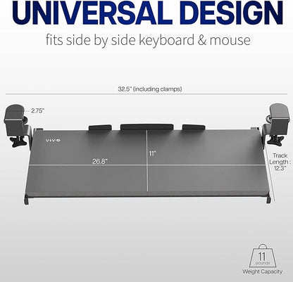 VIVO Large Clamp-on Computer Keyboard and Mouse Under Desk Slider Tray, 27 x 11 inch Pull Out Platform Drawer, Bamboo, MOUNT-KB05O
