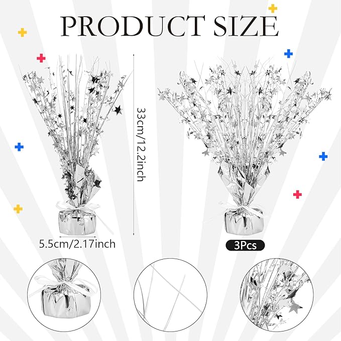 Crowye 18 Pcs Foil Spray Centerpiece Christmas Party Winter Star Table Decoration Burst Metallic Table Centerpieces for Birthday Party Season Holiday(Silver)