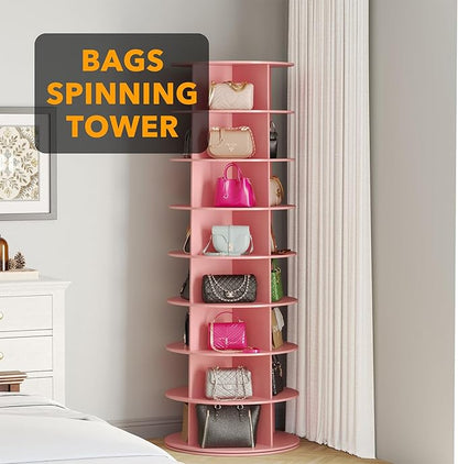 SpaceAid 8 Tier Rotating Shoe Rack Tower, Spinning Shoe Display Lazy Susan, Revolving 360 Shoe Rack Storage Round Carousel, Vertical Handbag Rotate Shoes Closet Organization (8-Tier Pink)