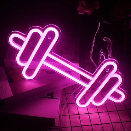 Lucunstar Gym Neon Sign Barbell Pink Neon Signs LED Dumbbell Shaped Light Up Gym Wall Stickers for Fitness Club Decor LED Sign Sports Gifts for Teen Girls Teen Sports Room Game Room Decor