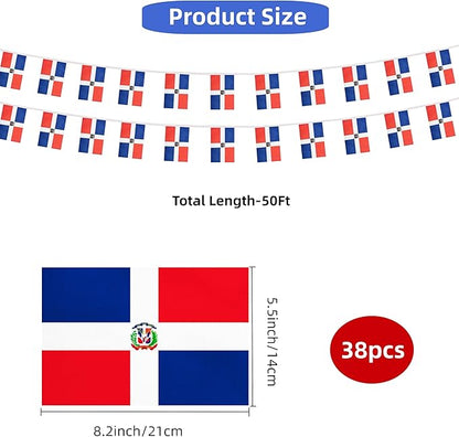 Dominica Small String Flags, 50 Feet 38 Pcs Dominican Pennant Banner Bunting Flags, Patriotic Events, Independence Day, Country Festival, Commemoration, Decorations (Dominica)