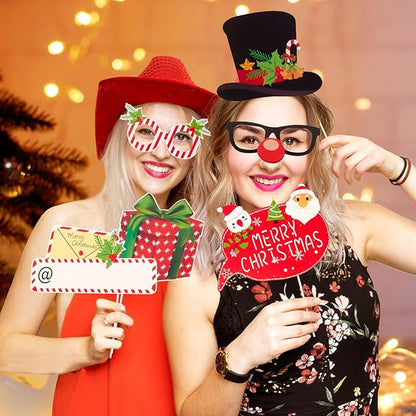 SUNBEAUTY 28 PCS Christmas Photo Booth Props Christmas Party Supplies Selfie Holiday Photo Booth Props Perfect for Family Gatherings, Parties & Holiday Events
