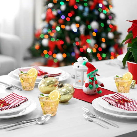 JOLLY CHEF 100 Pack 9 oz Gold Plastic Cups, Disposable Gold Glitter Plastic Cups Perfect for Wedding Thanksgiving, Christmas Party Cups