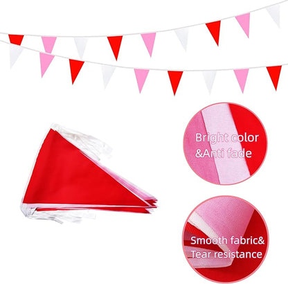100 Feet 60 Pcs Red White and Pink Pennant Banner Flag String Hanging Triangle DIY Flag, Bunting Streamers Decoration for Grand Opening, Birthday, Wedding Celebration(Red White & Pink)
