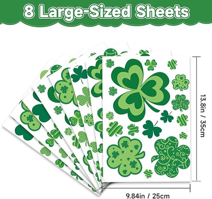 St Patricks Day Window Clings Decorations, Saint Patrick's Day Shamrock Decor, Sticker Decal for Holiday Home Party, 8 Sheets 126 PCS