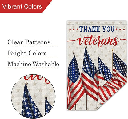 Louise Maelys Thank You Veterans Garden Flag Patriotic Veterans Day 12x18 Inch Double Sided Stars and Stripes Small Burlap Memorial Yard Flag Outside Outdoor House Decor