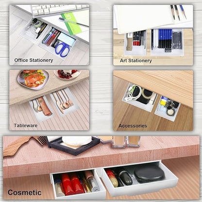 YOOUSOO 2 Pack Under Desk Drawer Organizer, Slide Out Pencil Holder, Desk Drawer Attachment, Plastic Desk Accessories & Workspace Organizers, Hidden Desktop Organizer Self-Adhesive