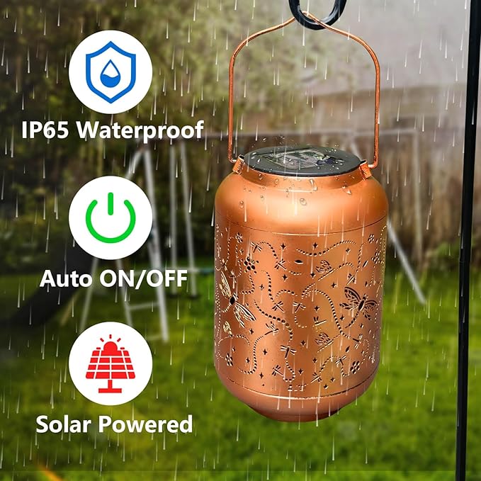 Solar Lanterns Outdoor Waterproof, Dragonfly Hanging Solar Powered Lantern, Hollowed-Out Metal Decor Lantern, LED Decorative Garden Light - Outdoor Garden Decoration for Patio, Yard, Pathway, Lawn