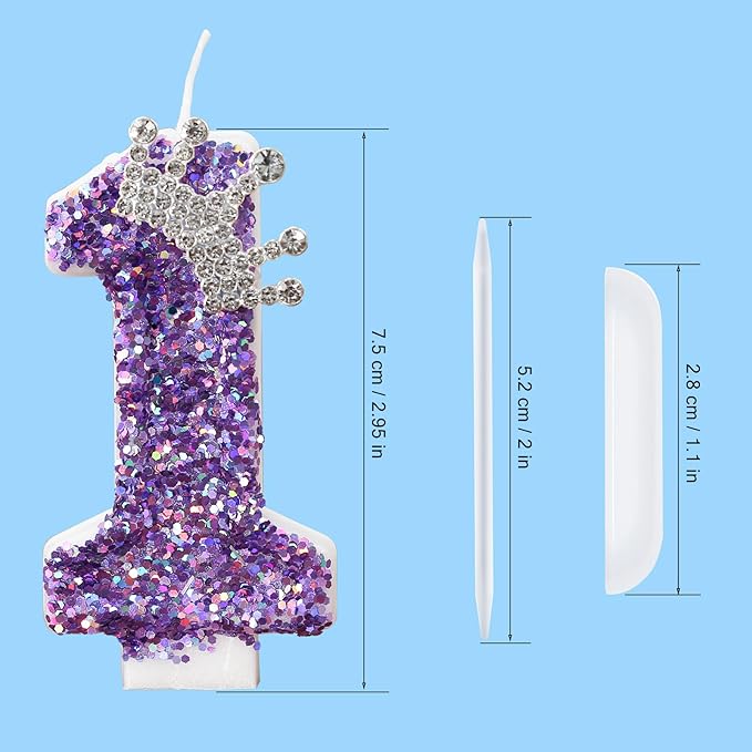 Birthday Number Candles,Purple Crown Birthday Candles for Cake,Glitter Number 1 Candle Cake Topper with Sequins for Anniversary Celebrations Supplies (Number 1)