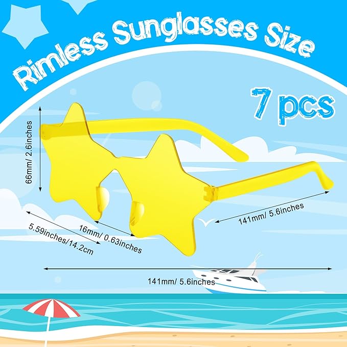 PLULON 15 Pairs Star Sunglasses Rimless Star Shape Sunglasses, Star Glasses Bulk Bachelorette Party Favors for Birthday Beach Kids Adult - Light Yellow